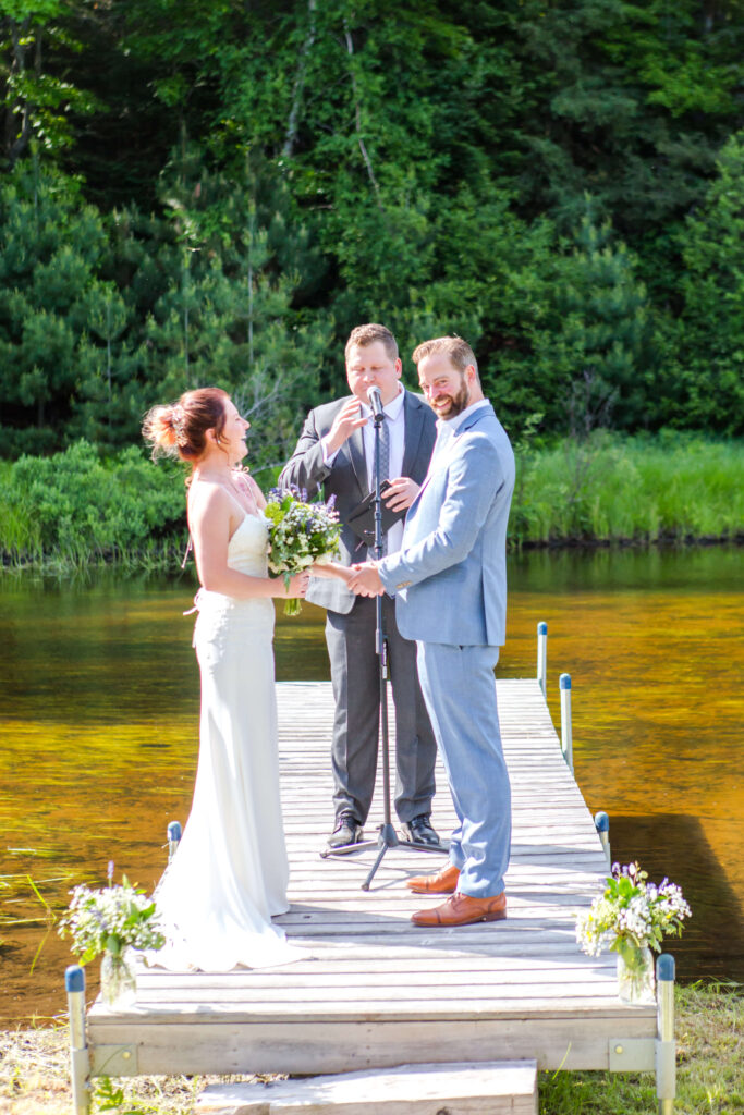wedding ceremony at Eagle River Cabin Wedding