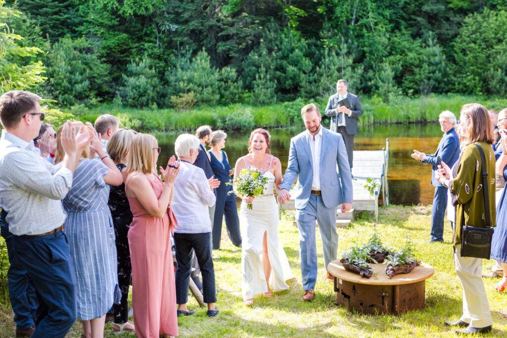 just married Eagle River Cabin Wedding