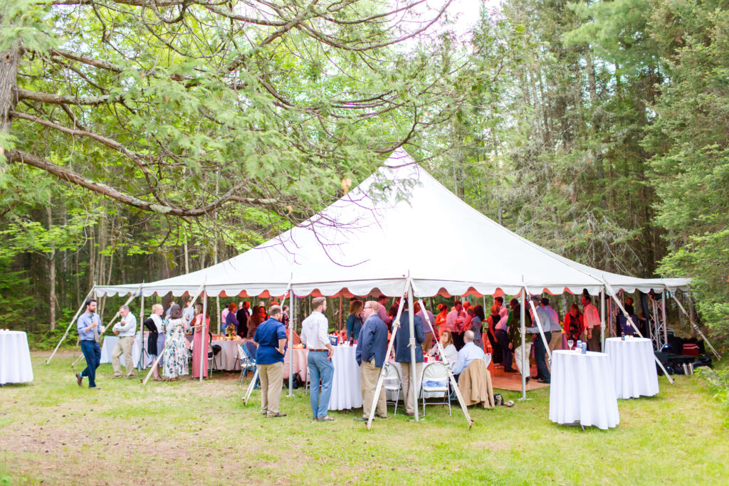 white tent reception Eagle River Cabin Wedding