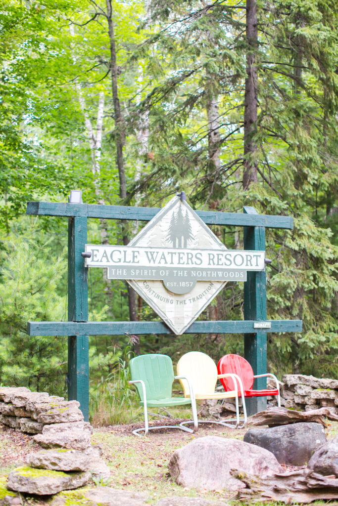 Eagle Waters Resort Sign at the road entrance to the resort. 